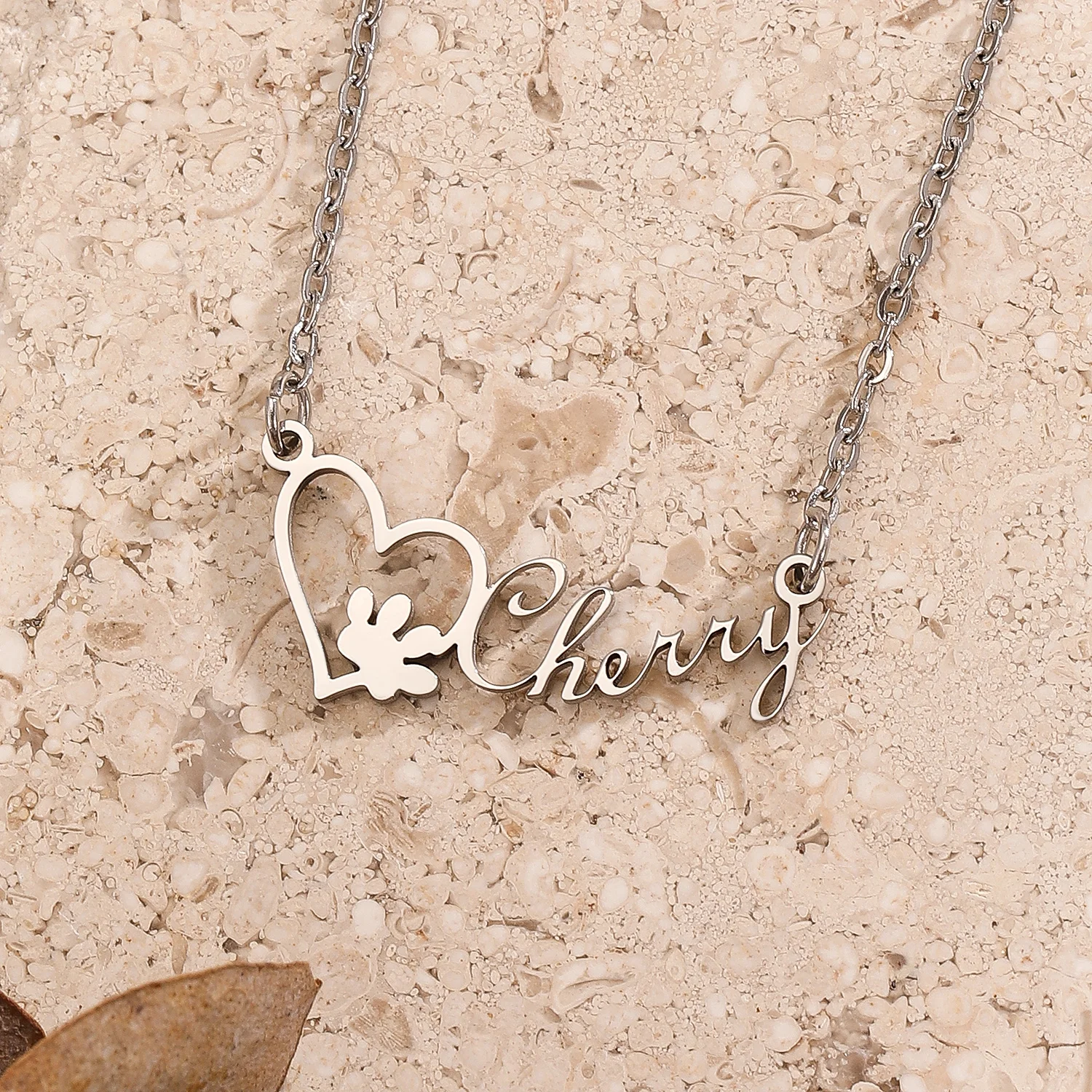 1pc Personalized Pet Paw Print Necklace Customized Name Necklace With Paw Pendant Pet Loss Memorial Jewelry