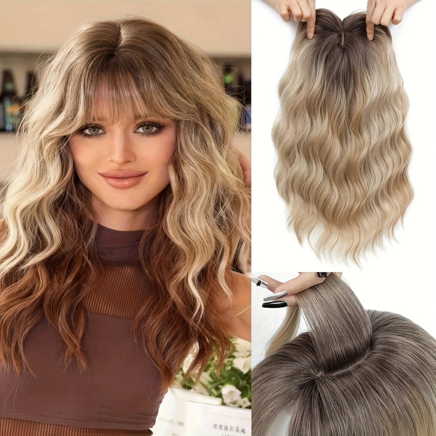 

Artisan ручная работа, топпер из 100% человеческих волос, полностью швейцарская кружевная основа для истонченной короны, текстура водной волны, цвет # 4/27