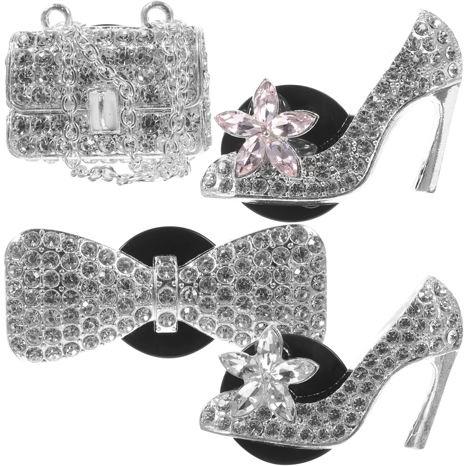 

4 Pcs Vent Clips Perfume Decor Crystal High Heel Bow Silver Pink Car Vent Clips Accessories Air Freshener Interior