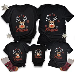 New Reindeer Family Christmas Shirts Cotton Matching Dad Mom Kids Tshirts Baby First Xmas Rompers Family Look Outfits Clothes