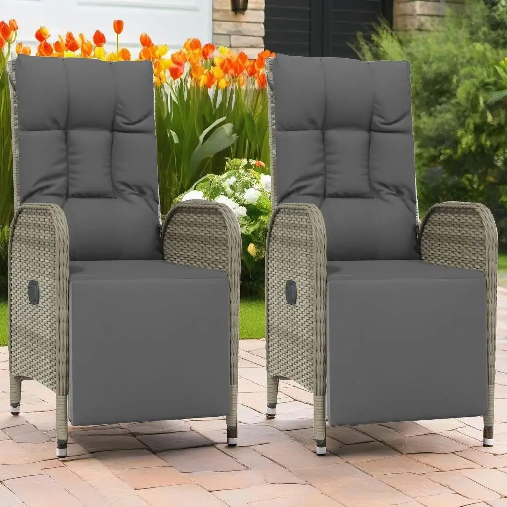 

3-Piece Gray Poly Rattan Patio Dining Set with Cushions - Outdoor Furniture Set