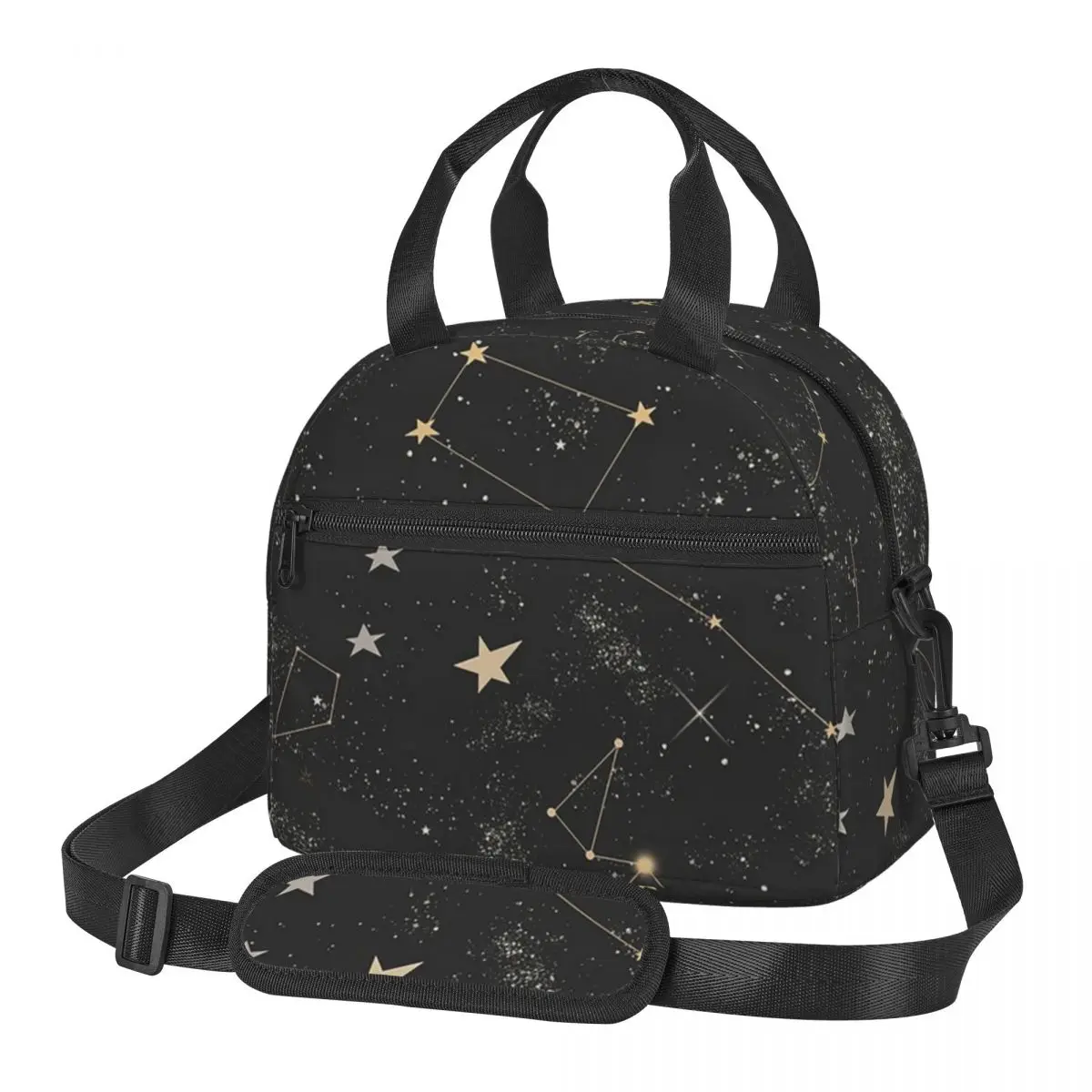 Night Sky Golden Celestial Stars Zodiac Constellations Lunch Bags Bento Box Lunch Tote Picnic Bags  Thermal Bag for Woman Work