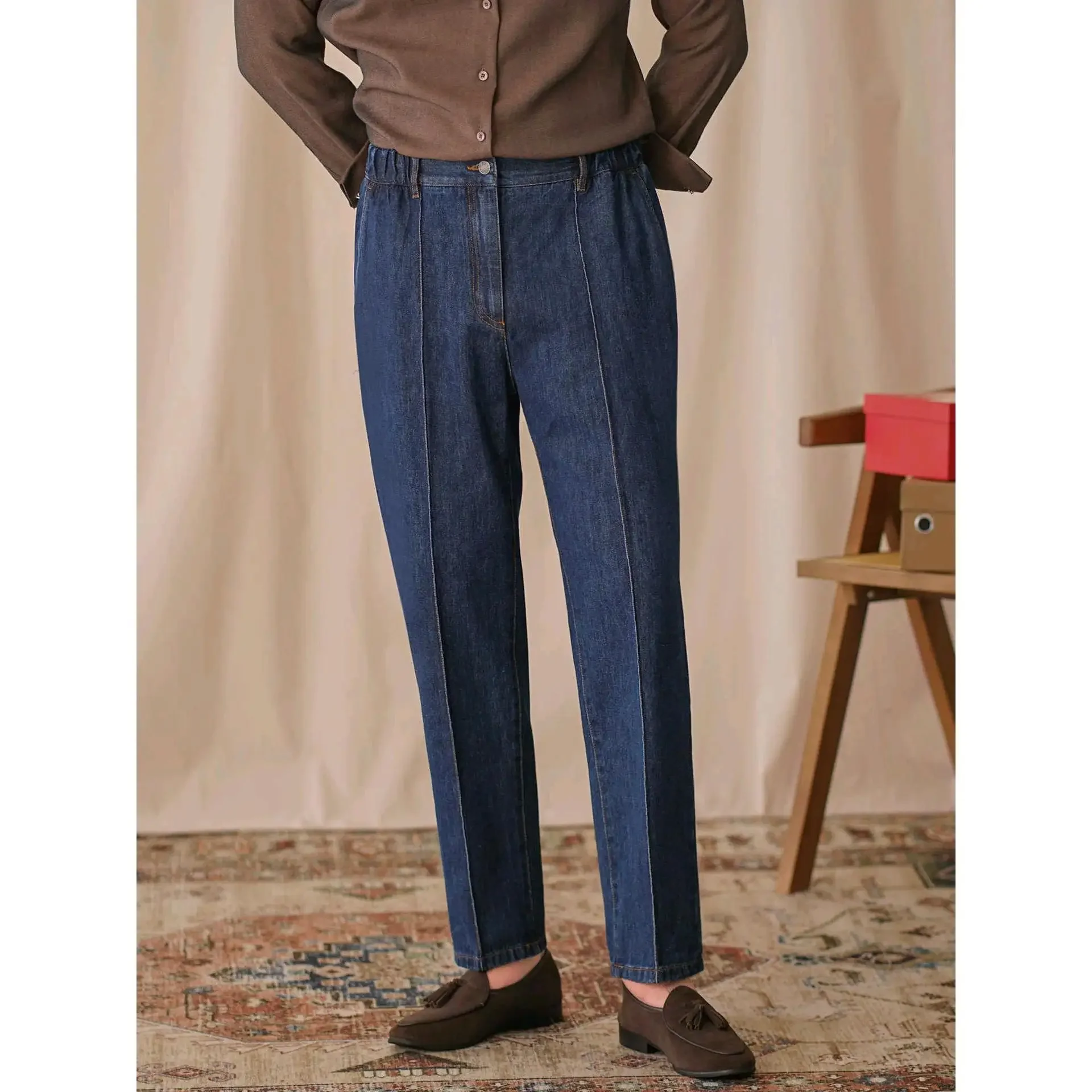 Men's Retro Fashion British Denim Straight Leg Jeans Casual Versatile High Waist Long Pants Business Casual Elastic Waist Trendy