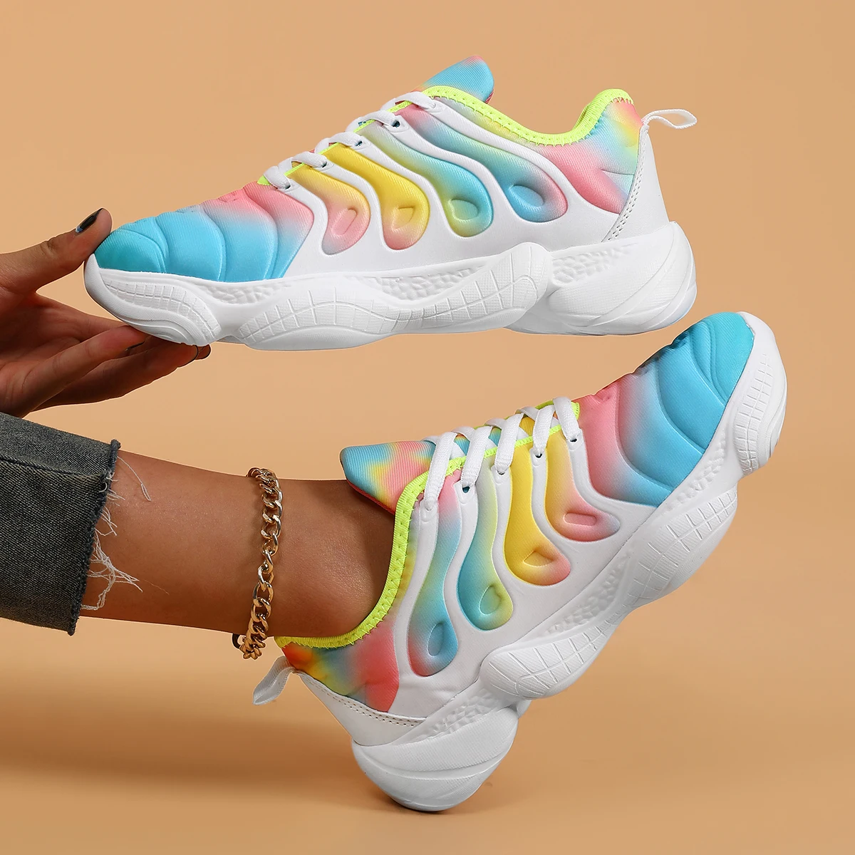 New Candy Color Women Soft Sole Bottom Sneakers Running Shoes Lady Hiking Shoes Couple AutumnRainbow Sports Shoes