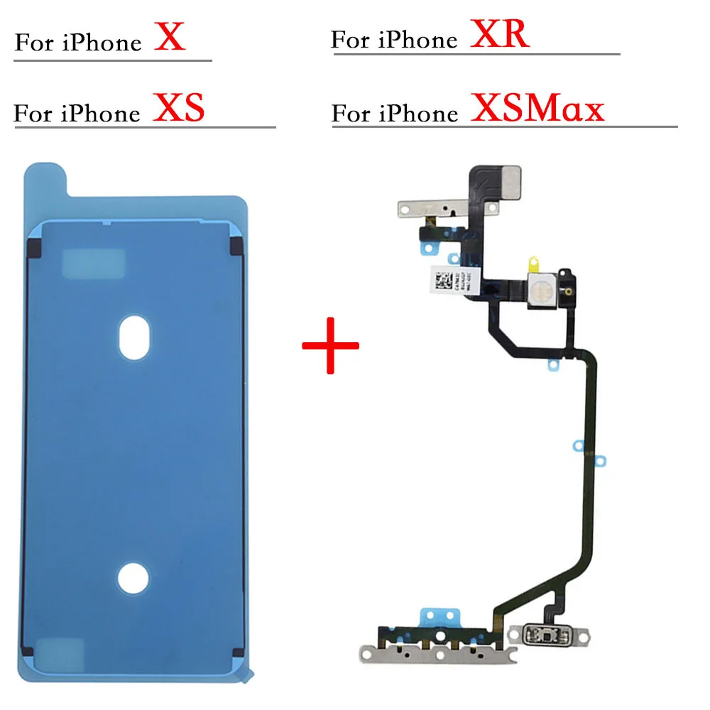 Volume Button Flex Cable Replacement For iPhone X XR XS Max Mute SwitchVolume Adjustment With Metal Bracket + LCD Waterproof