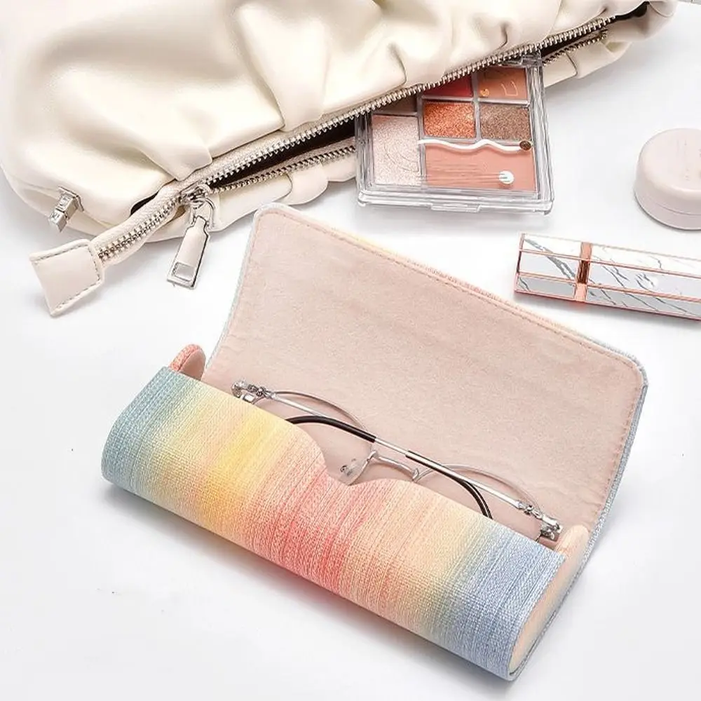 Portable Simple Glasses Box Rainbow Spectacle Case PU Leather Sunglasses Storage Box