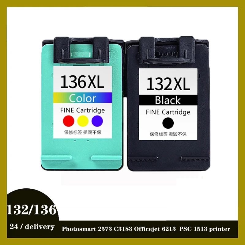 einkshop 132 136 Remanufactured Ink Cartridge Replacement for HP 132 136 Photosmart 2573 C3183 Officejet 6213  PSC 1513 printer