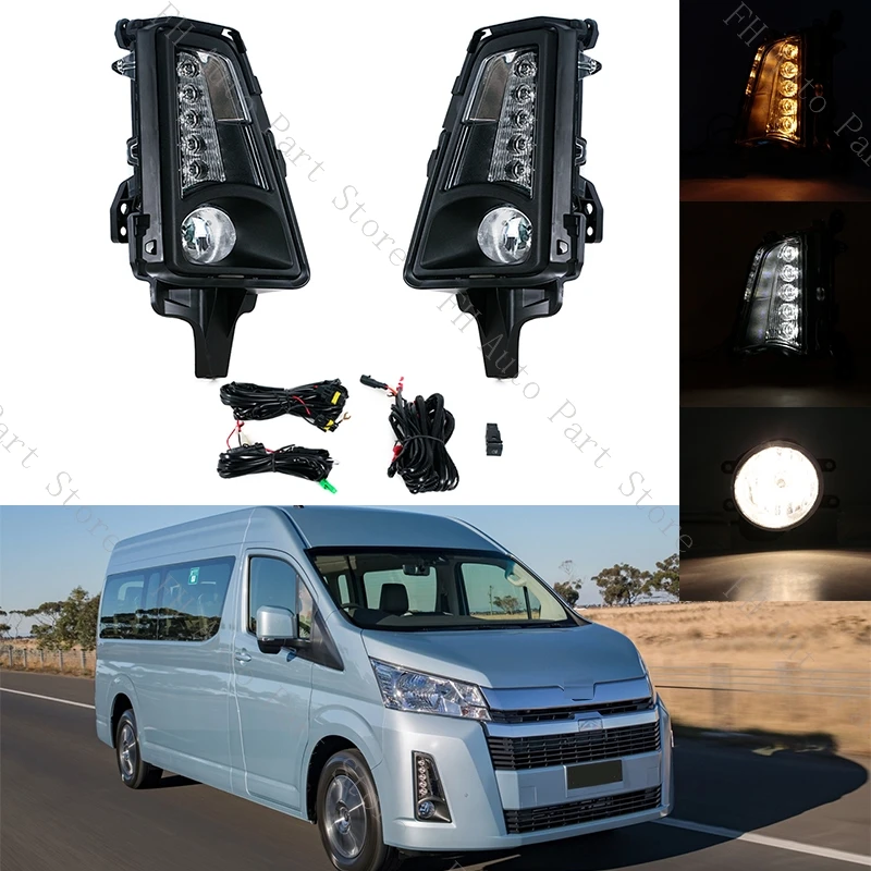 1Set For Toyota Hiace Commuter 2019 2020 2021 Car Front Bumper Fog Lamp Daytime Running Drive Light Foglight LED Halogen