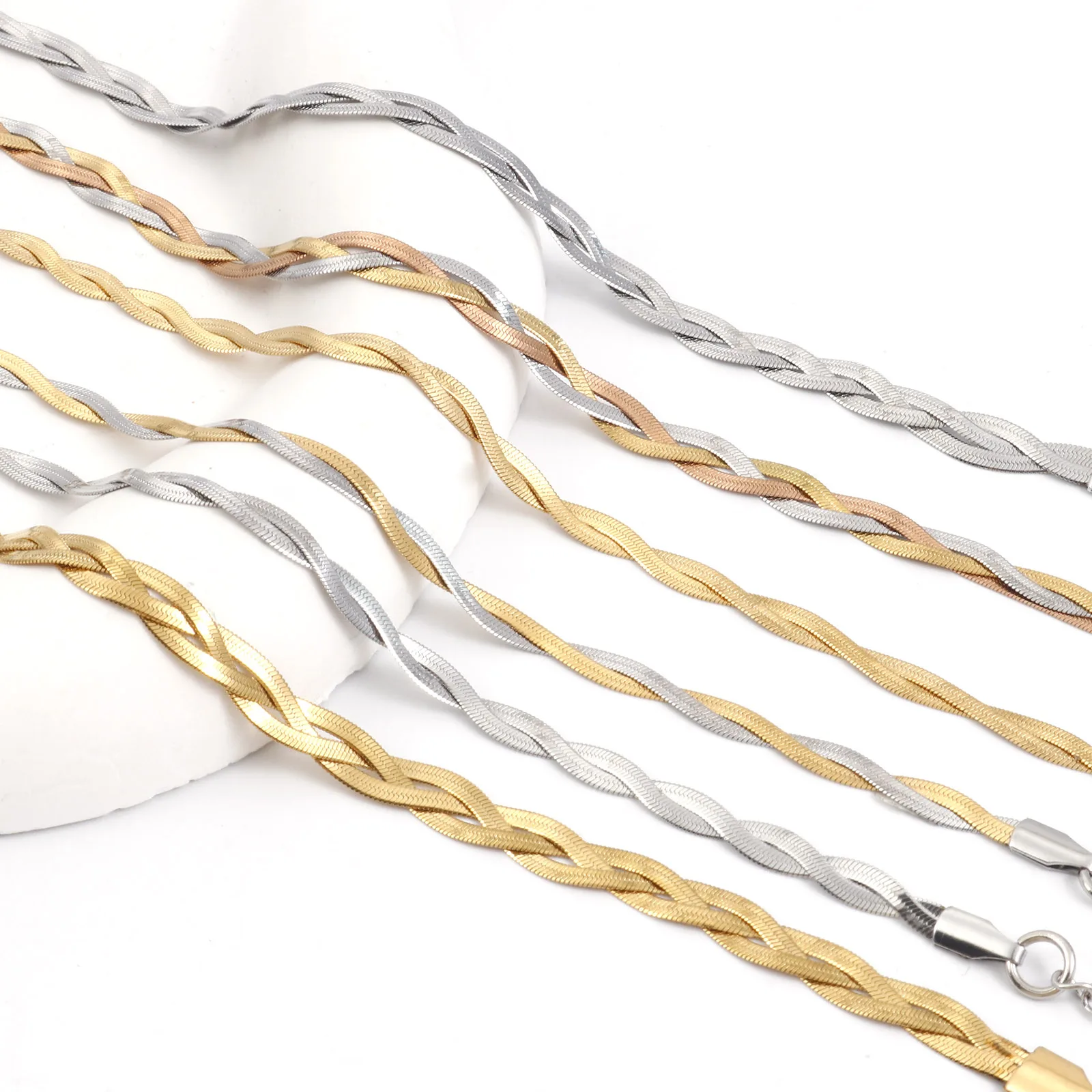 304 Stainless Steel Twist Chains Bracelets For Women Gold/Silver Color Snake Chain Bracelet Men Fashion Punk Jewelry 18.5cm Long