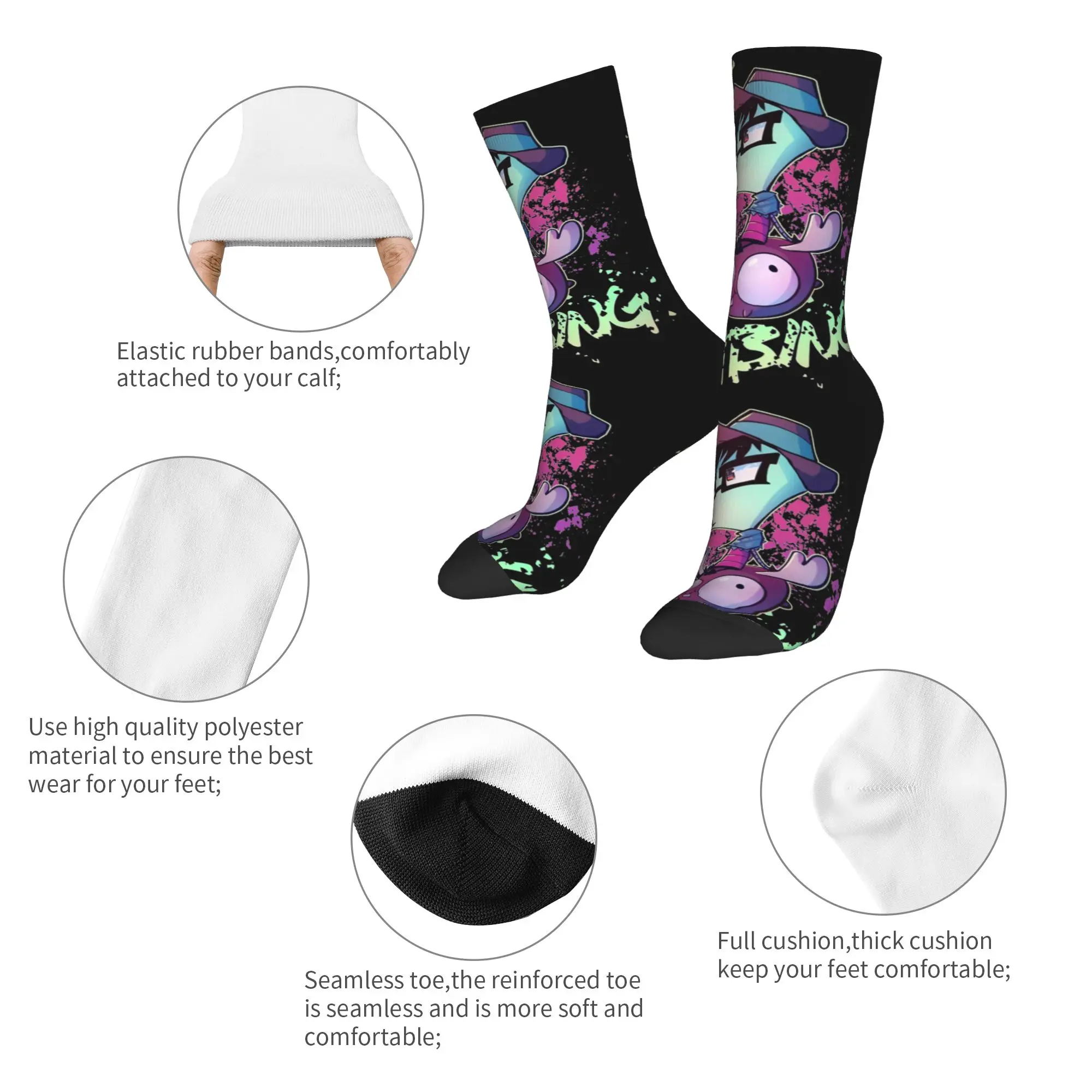 Retro Funny Invaders Zims  Basketball Socks Alien Polyester Long Socks for Unisex Sweat Absorbing,