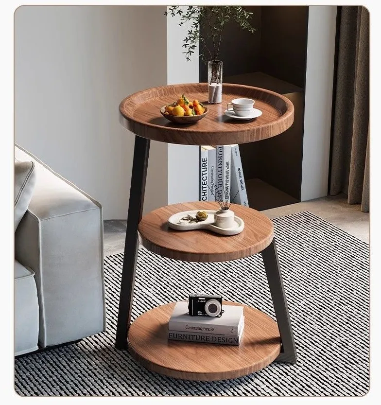 طاولة حافة خشبية صلبة مستديرة عالية الجودة على الطراز الصيني، رف تخزين معدني بسيط متعدد الطبقات، لغرفة المعيشة وغرفة النوم YX875HC #3