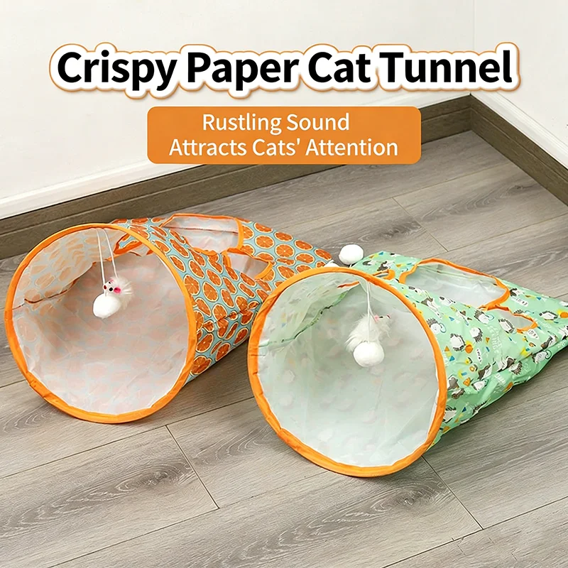 Collapsible Cat Tunnel Crinkle Paper Drill Bag Interactive Self Entertainment Toy Foldable Rolling Ground Tube For Indoor Kitten