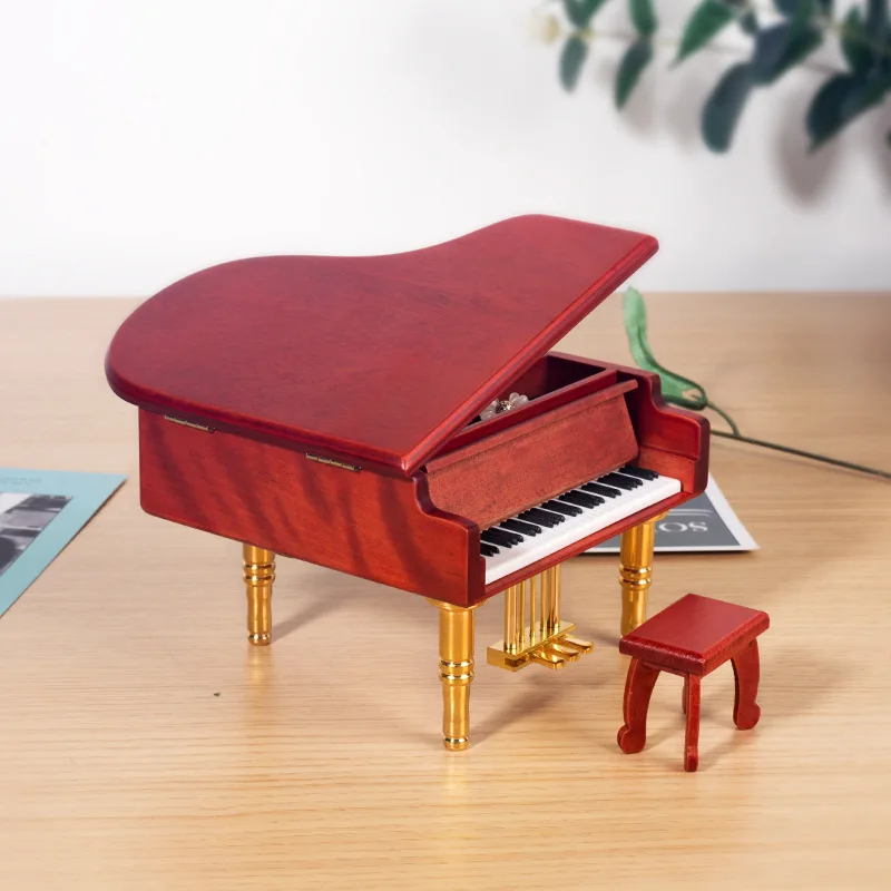 Metal Foot Gold-plated Movement Wooden Piano Music Box