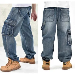 Men Jeans Baggy Hip Hop Jeans Big Pockets Skateboard Jeans For Men Loose Oversized Denim Pants Size 30-46