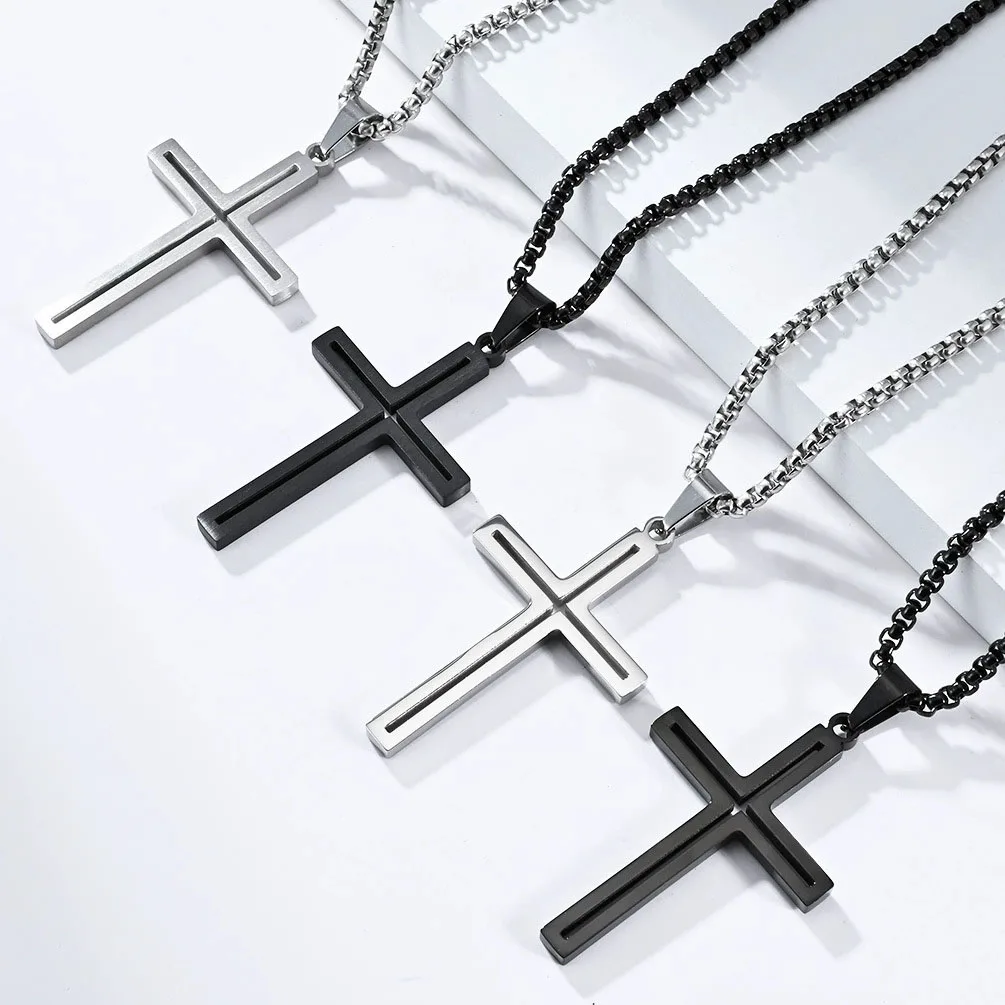Collier Homme Spiritual Male Minimalism Stainless Steel Necklace Man's Jesus Cross Necklace for Man Collar Hombre