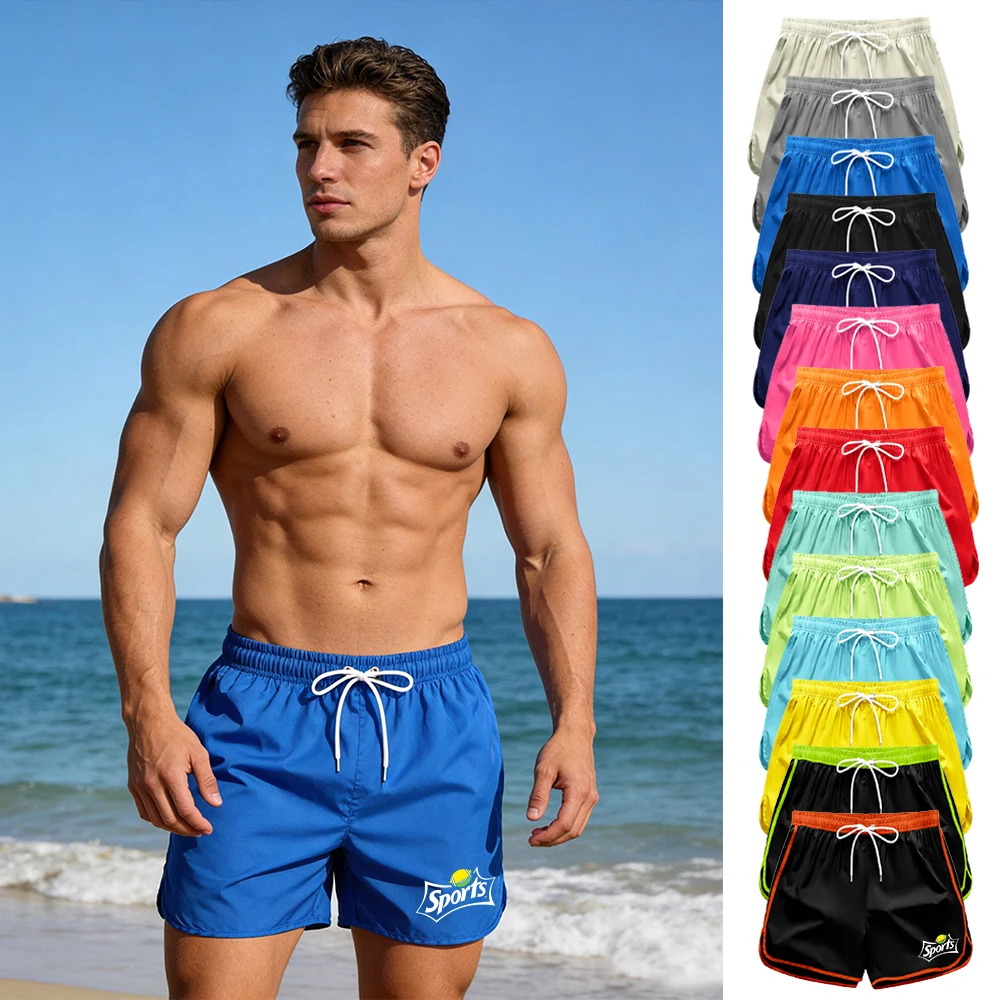

Men's Sports Printed Beach Shorts Beach Vacation Casual Drawstring Swim Trunks Summer Swimming Fitness Training Split Hem Design