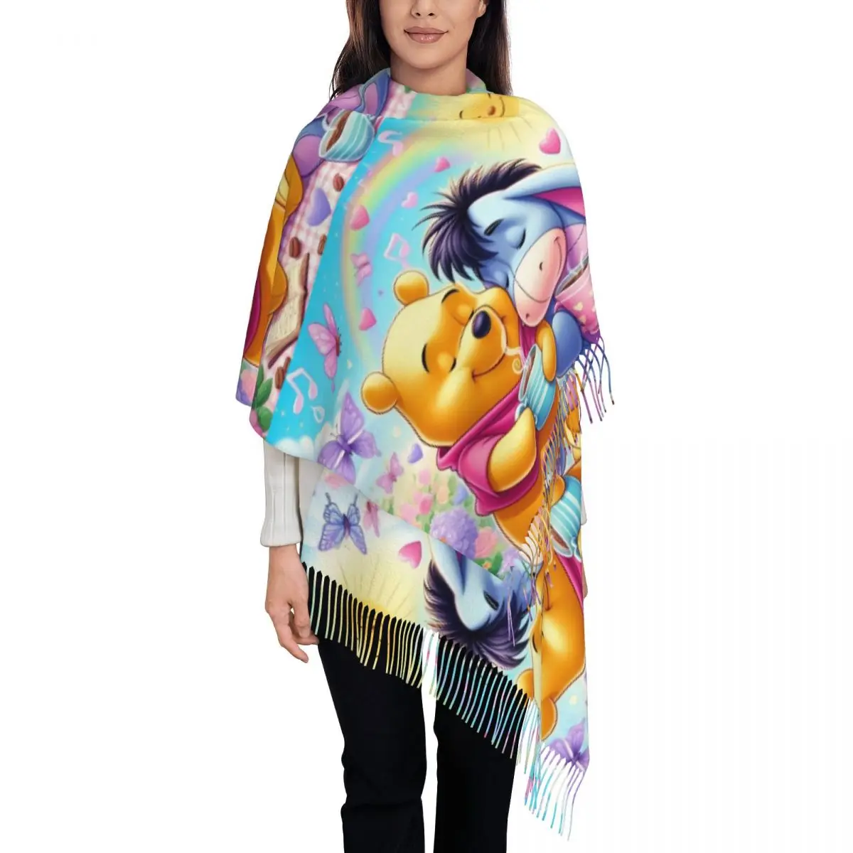 

Шарф на заказ для женщин, длинная зимняя теплая шаль с кисточками, унисекс, милые шарфы с героями мультфильмов в стиле аниме