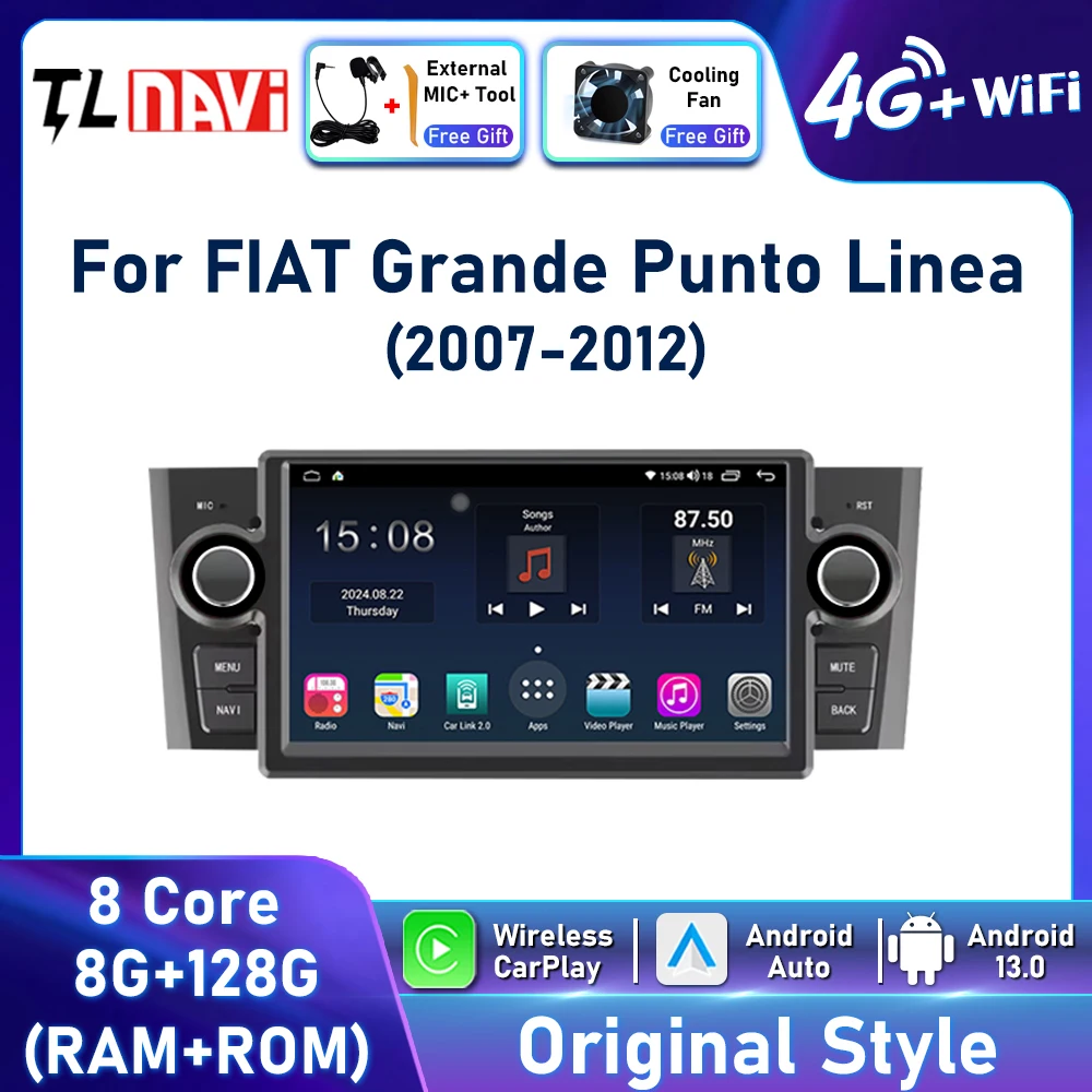 Para Fiat Grande Punto Linea 2007 2008 2009 2010 2011 2012 vehículo reproductor Multimedia navegador GPS Android Auto Radio Carplay