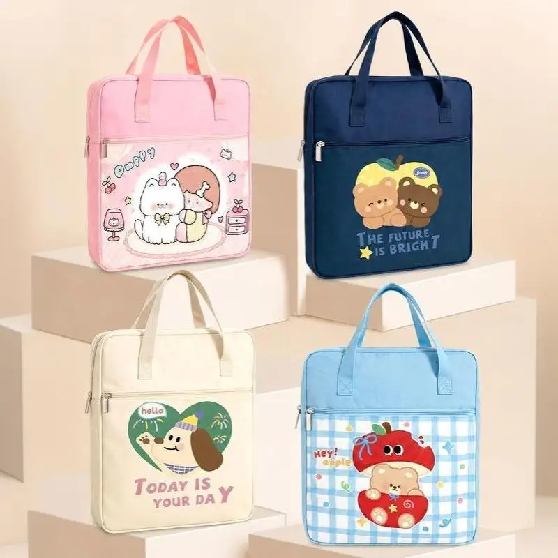 Niedliche Tragetasche mit Cartoon-Print, große Kapazität, Handtasche für Hausaufgaben, Dokumentenmappe, tragbare Handtasche für Studenten, Aufbewahrungstasche für Lernmaterialien. – Detail 6