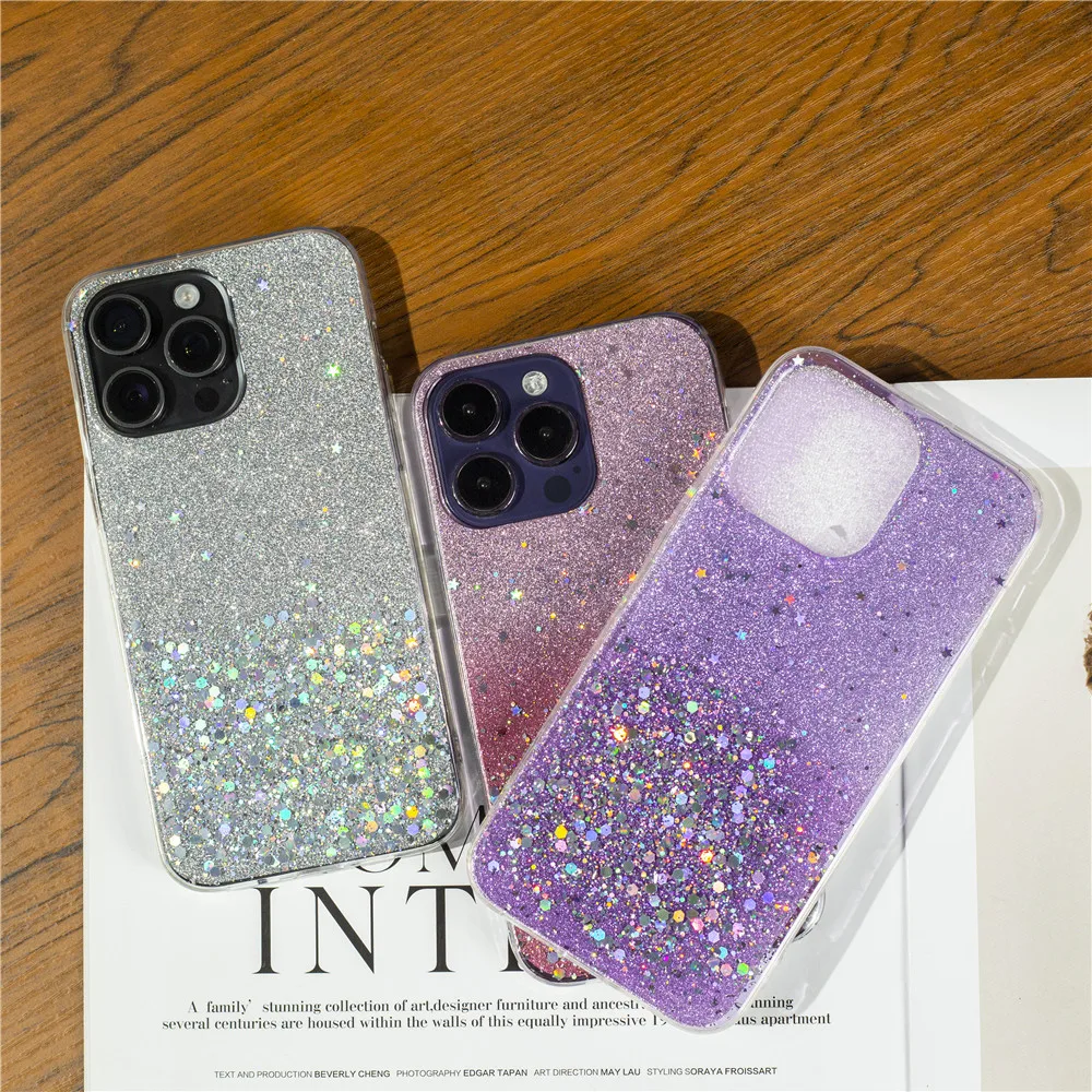 Casing Glitter Bling gradien untuk Samsung Galaxy, sarung HP payet pelangi gradien untuk Samsung Galaxy S24 S23 S22 S21 FE S20 Plus Ultra S20FE Note 20 10