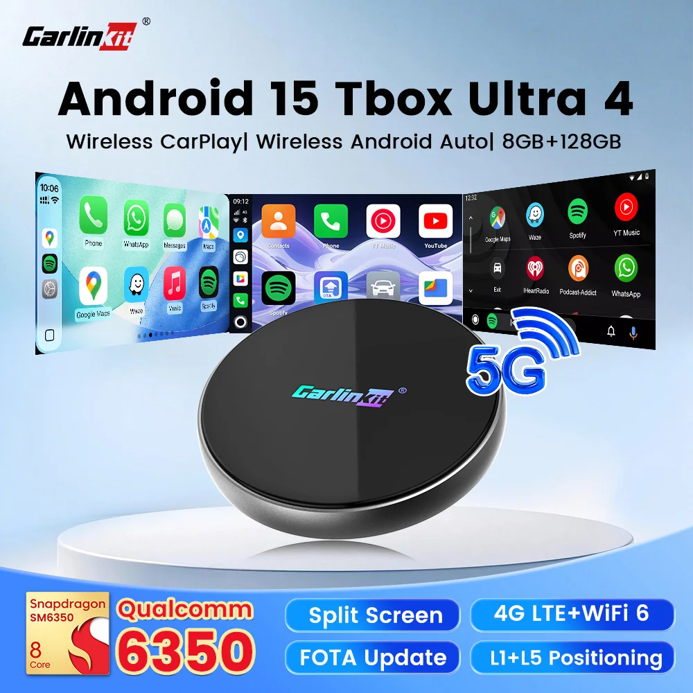 CarlinKit CarPlay Ai Box Ultra 4 SM6350 Android 15 Smart Car TV Box Wireless CarPlay Android Auto Video Apps Suppoted 5G Network