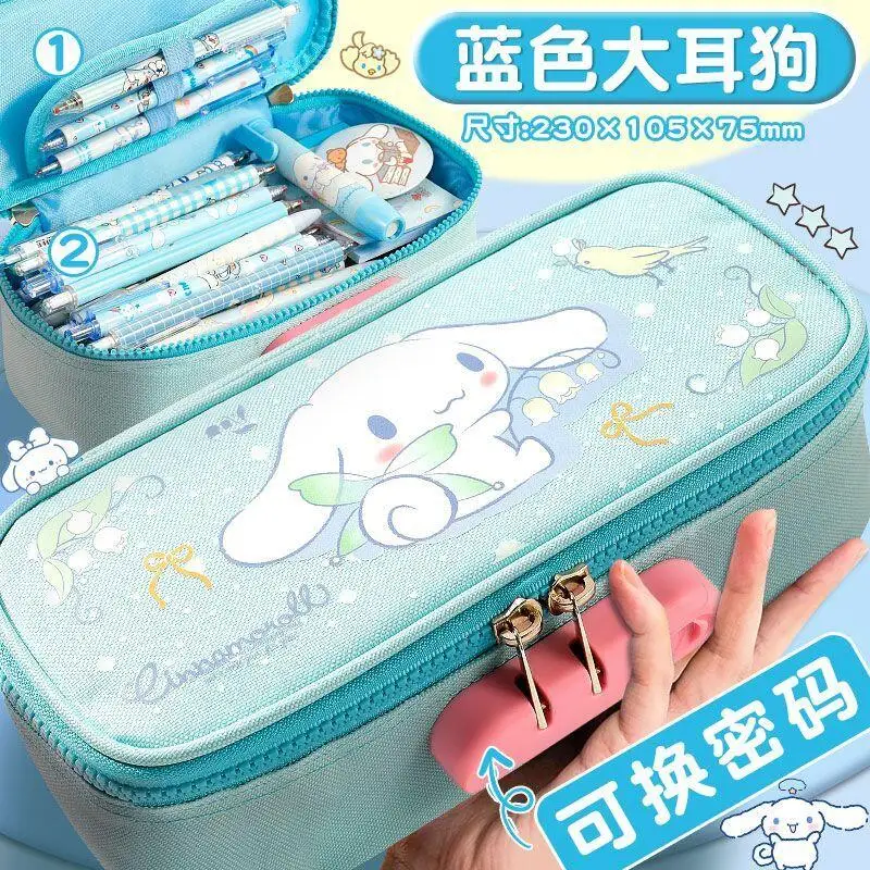 مقلمة عصرية للأطفال من Sanrios Kuromi Mymelody مقلمة محمولة ذات سعة عالية ومظهر جيد مع قفل بكلمة مرور صندوق رصاص لطيف