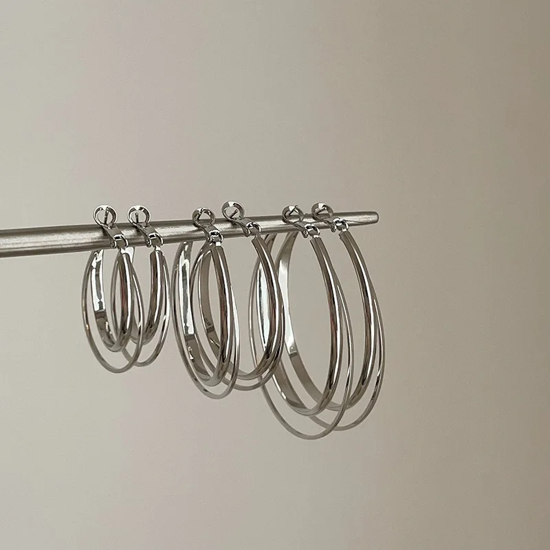 

Simple Double Circle Hoop Women Piercing Earrings Big Size Round Silver Color Statement Earrings for Women Trendy Jewelry