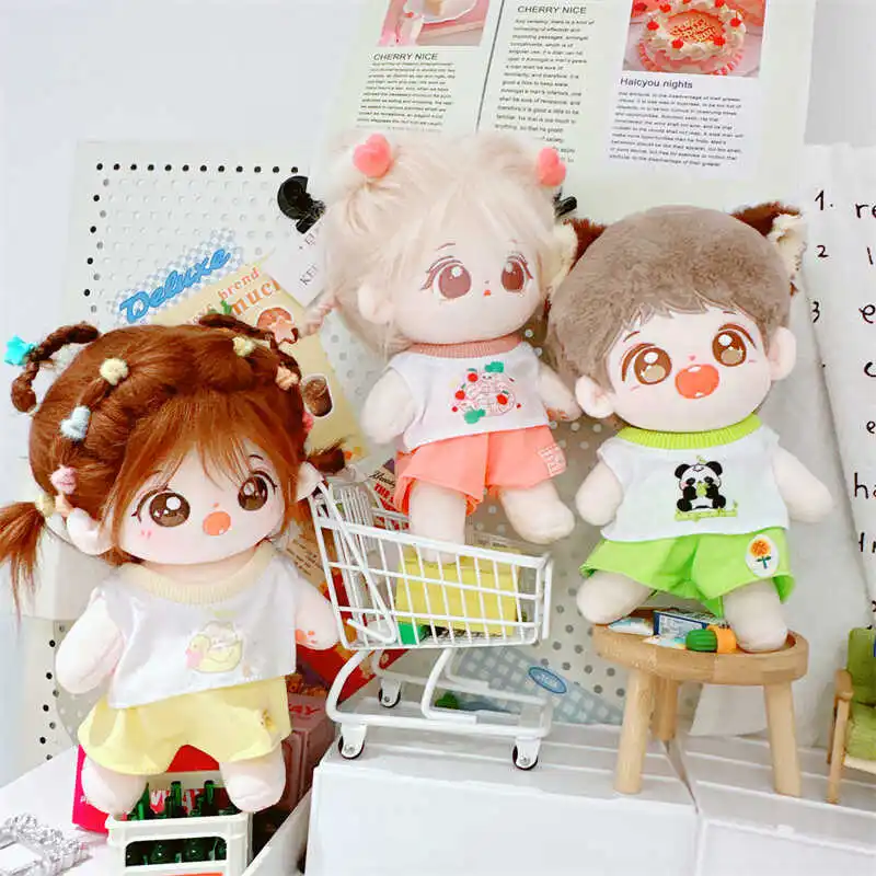 Conjunto de Coletes e Calções sem Mangas Animal Cartoon, Roupa Bonita Boneca, Cor Doce Kawaii, Mini Idol Boneca Roupas, Presentes, 10 cm, 20cm