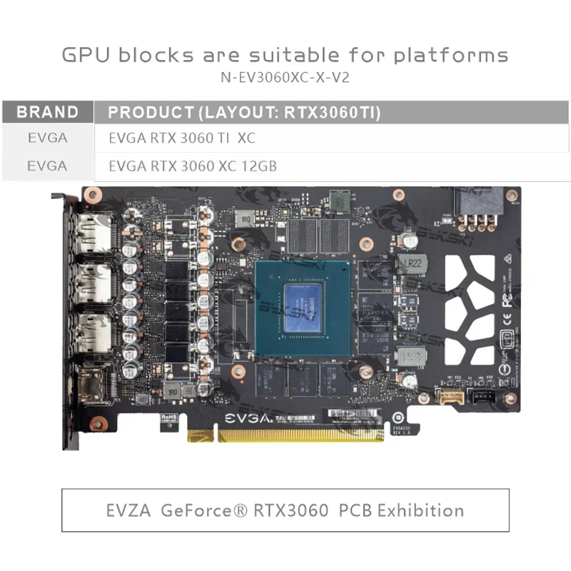 Bykski GPU Water Block for Public EVGA RTX 3060 XC 12GB Graphics Card Cooled/with Backplane Radiator Coolling,N-EV3060XC-X-V2