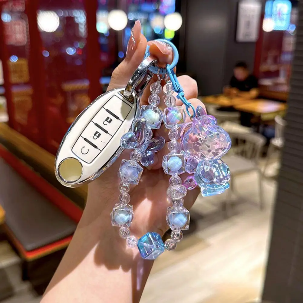 Glitter Pendant Keychain Beaded Keychain Macaron Color Beads Sparkling Mobile Phone Chain Bag Hanger with Transparent Pendants