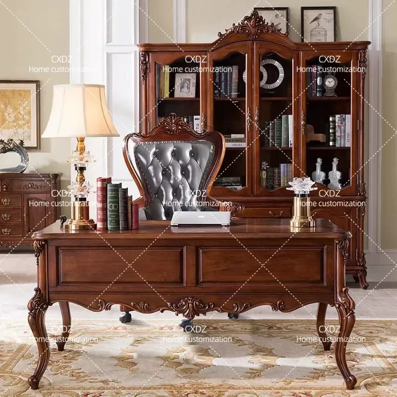 All Solid Wood Desk Home Study Office Computer Table European Retro Writing Desk Engraved Boss Table for Calligraphy Practice
