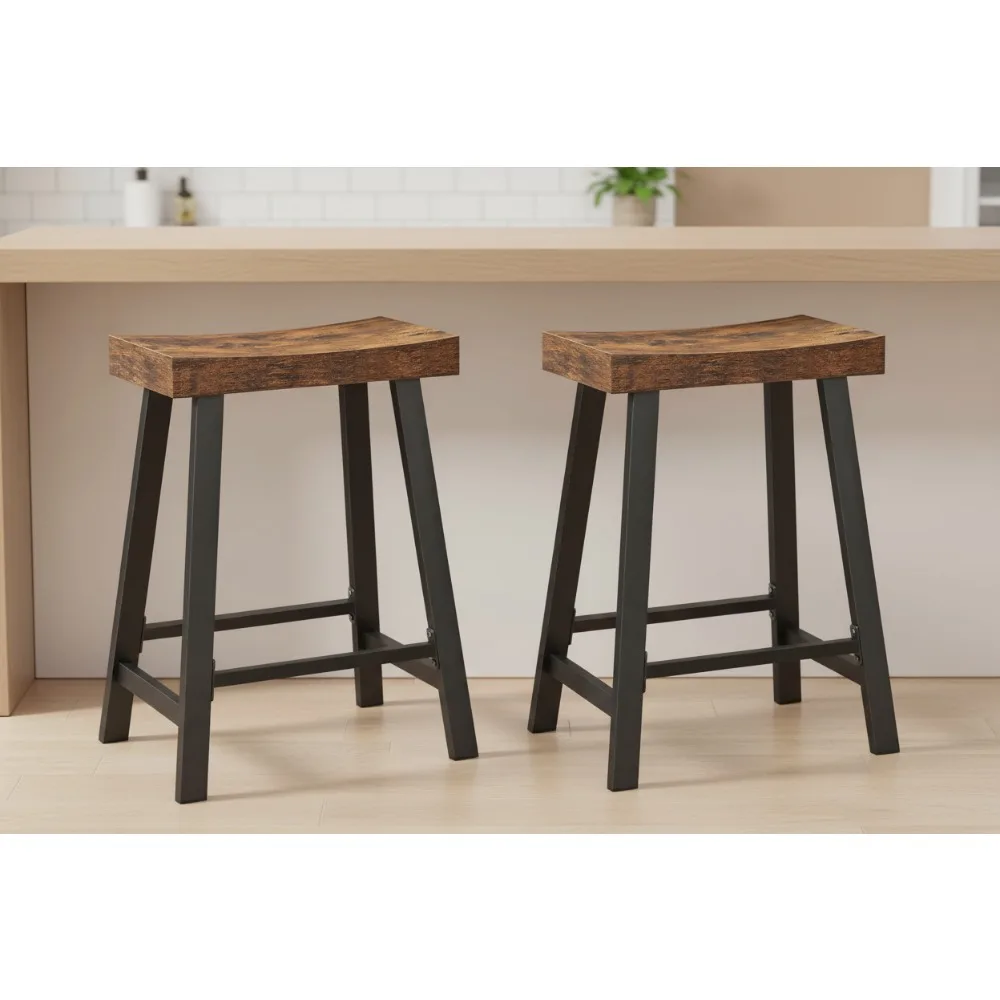 

Industrial Bar Stools Set of 2 with Footrest, 23.6 Inch Height Kitchen Counter Stools for Home Bar Dining