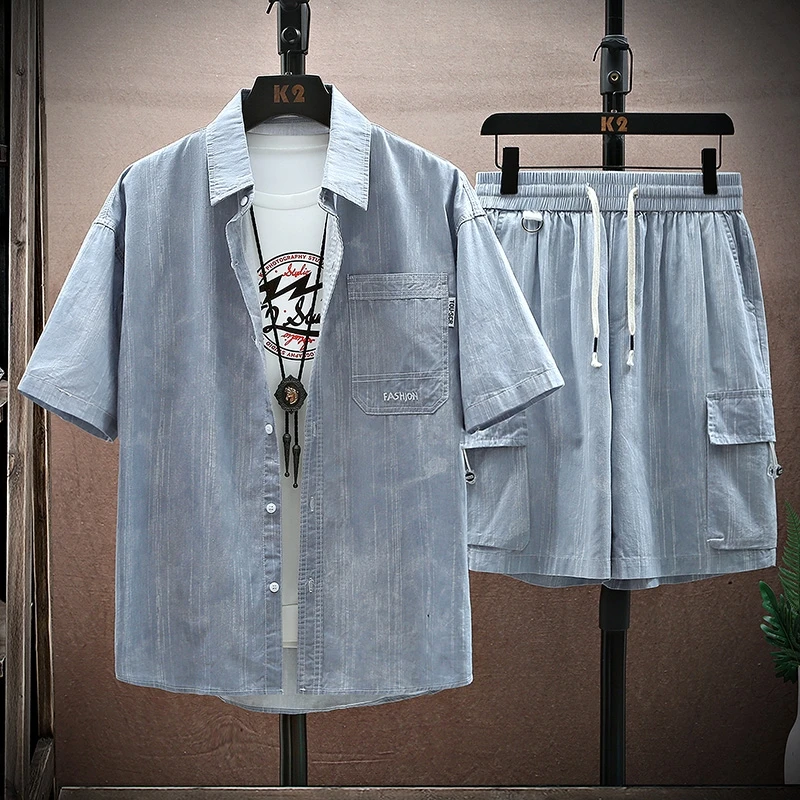 

Short Sleeves+Shorts Summer Men'S Fashion Trend Comfortable shirts men High Quality Large Size Loose Casual Half-Sleeved Set