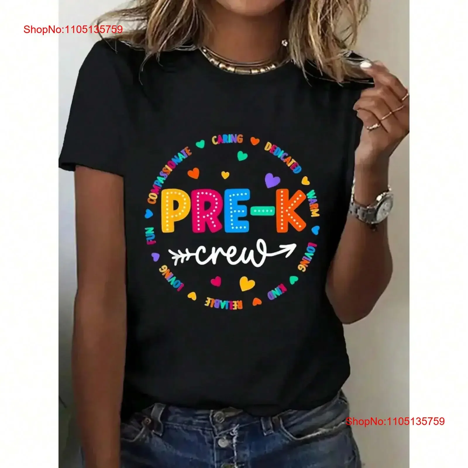 

Красочная футболка с буквенным узором и круглым вырезом, женская винтажная стираная домашняя удобная универсальная эластичная стильная уличная одежда