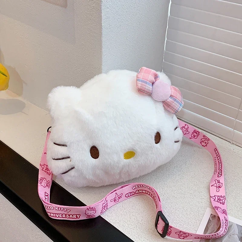 Sanrio-monedero de felpa de Hello Kitty para niños, bolsa de almacenamiento para teléfono móvil, bolsa de mensajero, juguetes de peluche, regalos