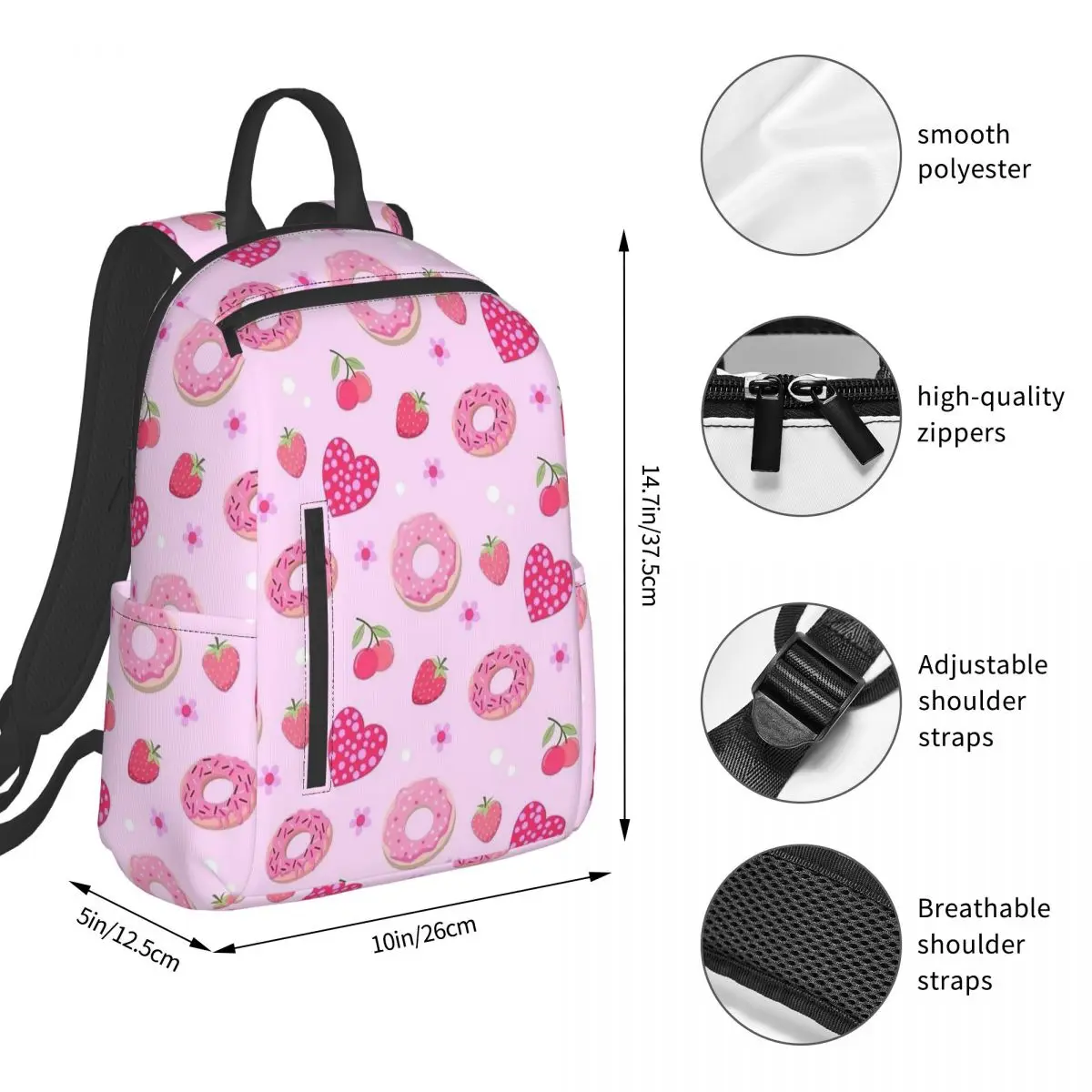 Cute Donut And Strawberries Backpack Student BookBag Kids School Bag Computer Shoulder Bags Boys Girls