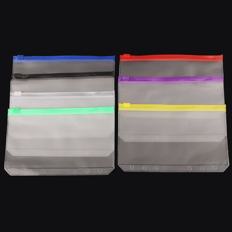 6PCS A6 Waterproof PVC Cash Budget Envelopes Zipper Binder Pouches 6-Hole Binder Pockets For Notebook Planner Journey Binders