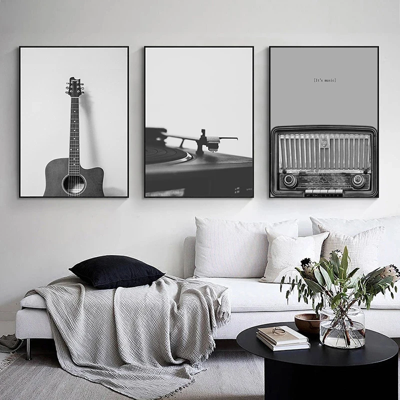 Vintage Music Vinyl Record Poster Wall Art Black and White Picture Headphone Lyrics Canvas Painting Prints Music Studio Decor