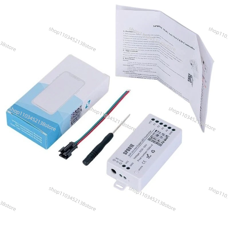 

SP801E Full-color AP and STA Dual-mode Rectangular Luminaire WIFI Art-Net Controller 5-24V