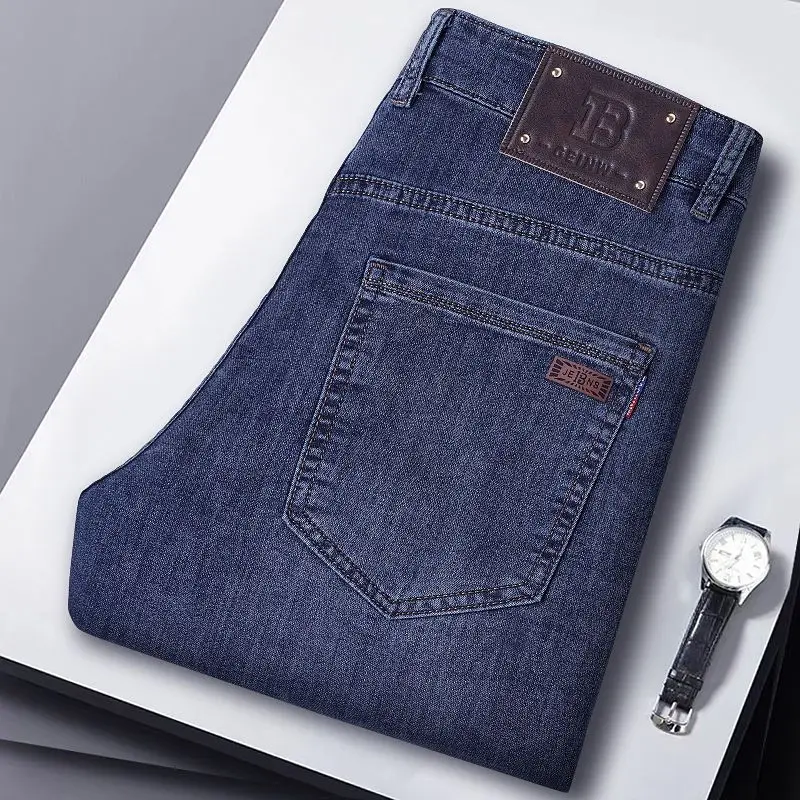 New Spring Summer Plus Size Men Straight Loose Jeans Business Fashion Denim Stretch Denim Pant Male Y2K Business Casual Trousers