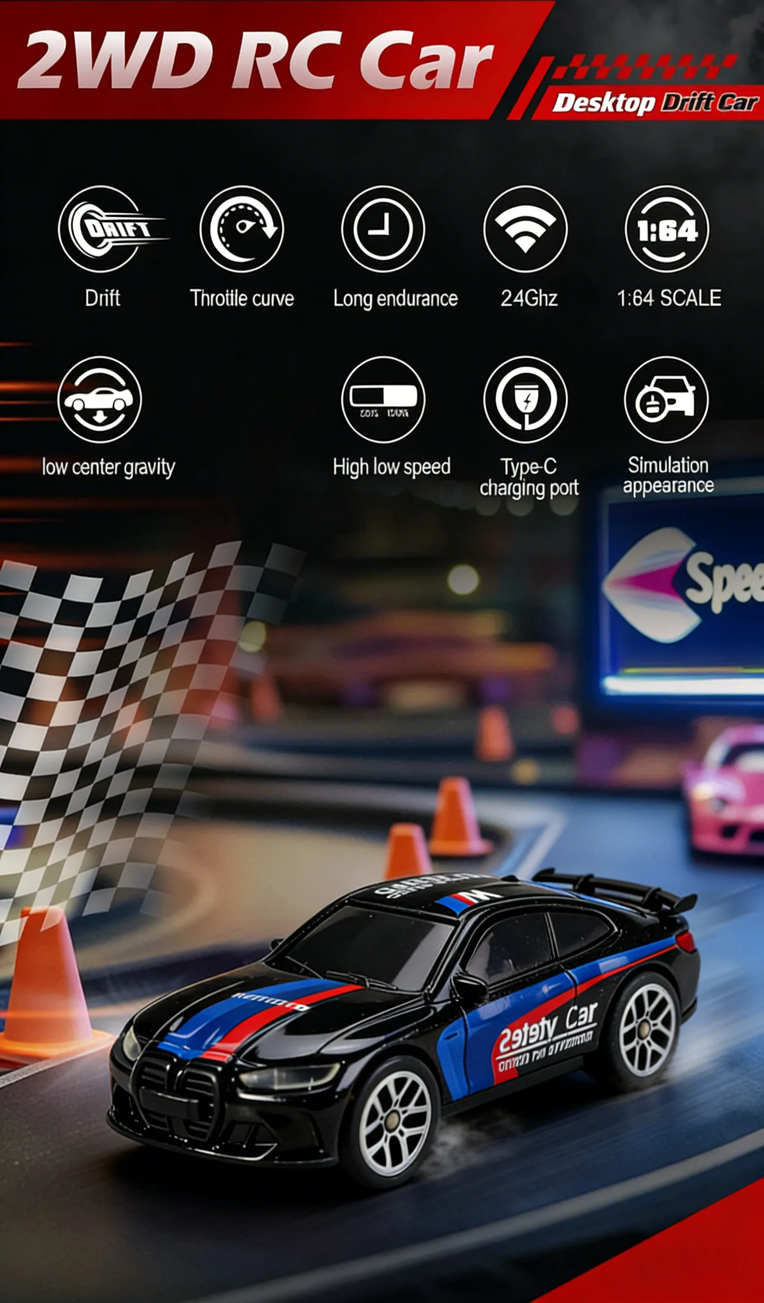 2026 Upgraded RC Car 1:64 Mini Alloy RC Drift Car Easy to Carry, 60mins Life. Exquisite Gift Box An Ideal Toy Gift for Children