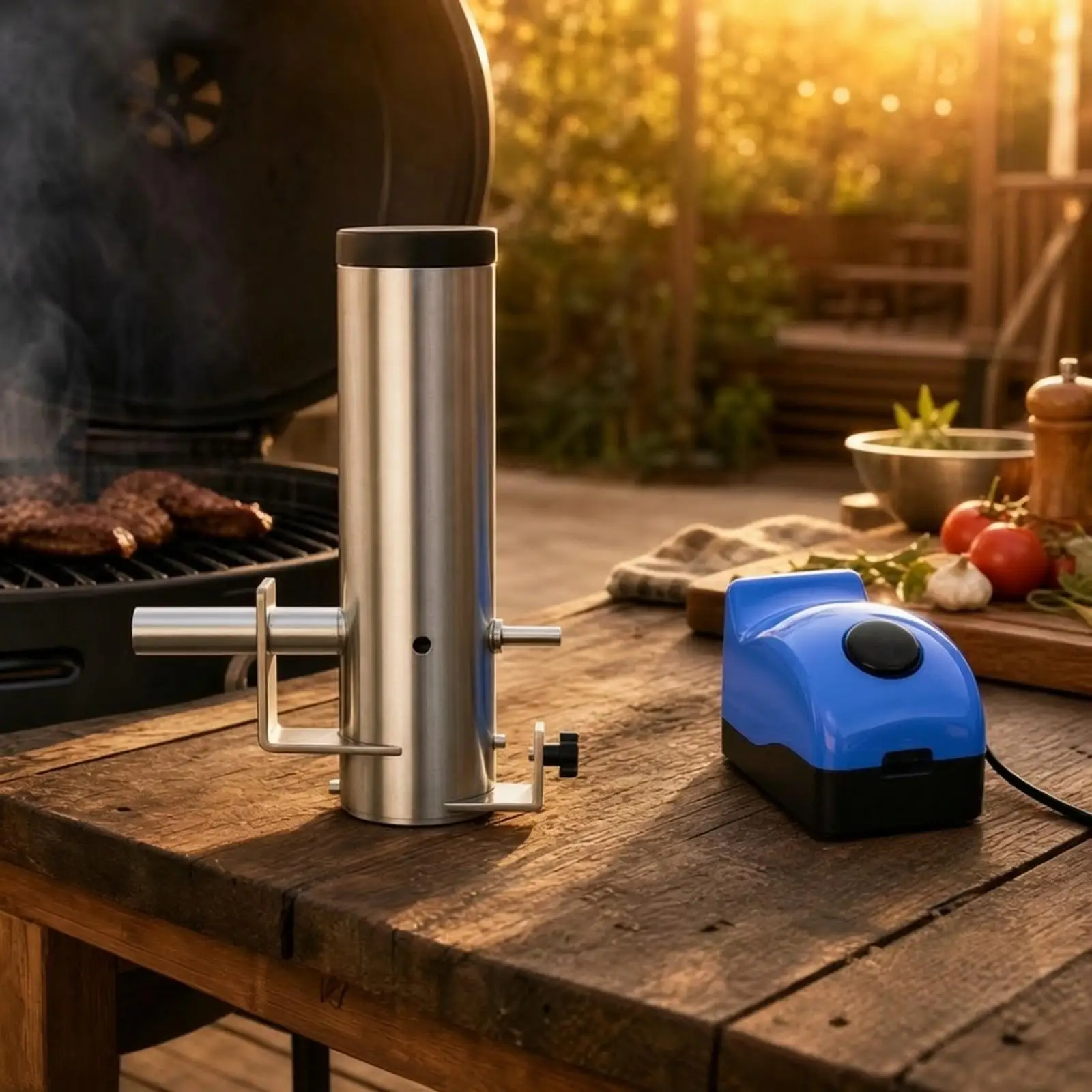 Powered lumberChip Food Grill Adjustable Ventilation Electric Grill with Air Pump for Barbecues, Meat Curing, Slow Cooking