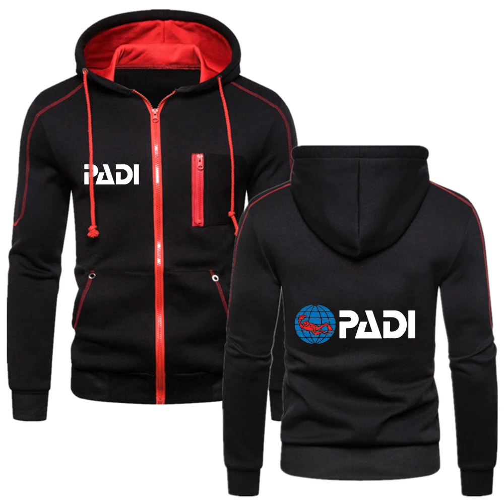 

2024 Scuba Driver Padi New Printing Men Spring and Autumn Hooded Long Sleeve Zipper Solid Color Hoodie Casual Clothing