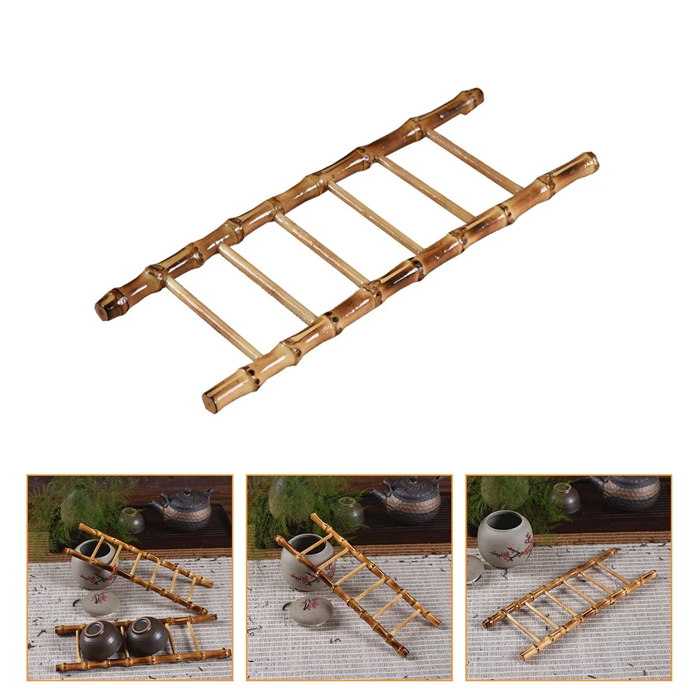 Mini escalera de bambú portátil para decoración de habitaciones y eventos de reunión de té colección de adornos de escalera de bambú