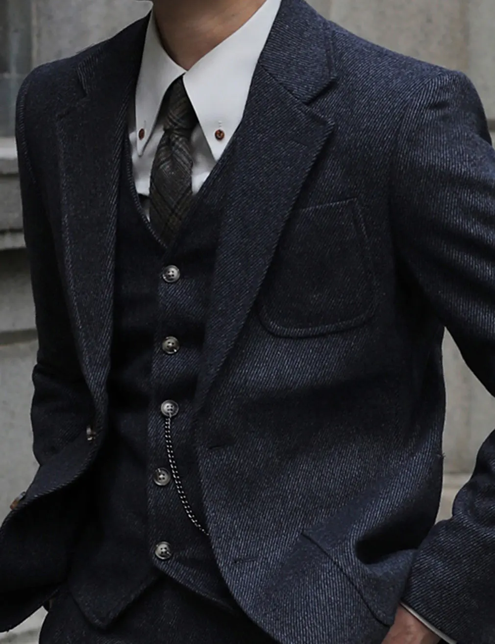 

Autumn Winter Business Men's Three-Piece Herringbone Suit Set Handsome Slim Fit Formal Wear Suitable For Party Weeding