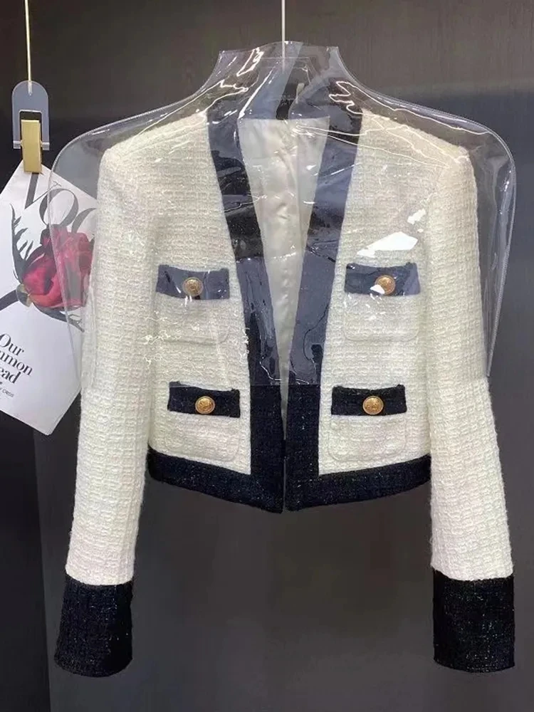 Chaqueta de Tweed con fragancia pequeña para mujer, abrigo corto de manga larga con botones, ropa de oficina informal, Otoño, 2024