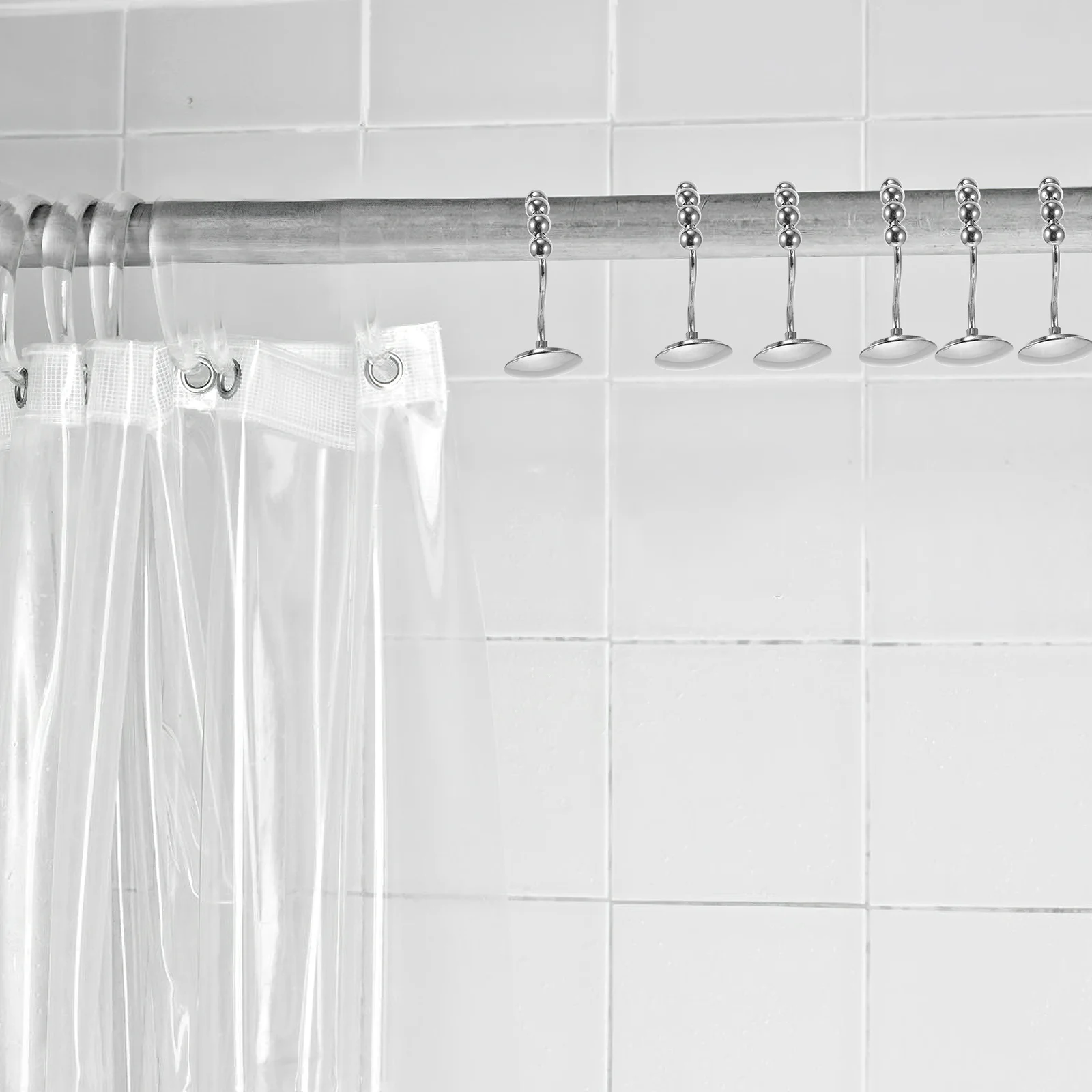 

12Pcs Shower Curtain Hooks Premium Zinc Alloy Decorative Fixing Hooks for Bathroom Smooth Roller Beads Shower Curtain