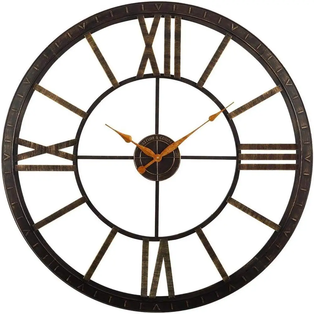 Large Vintage Wall Clock Farmhouse Style Round Analog Battery Operated Oversized Living Room Office Decor with Roman Numerals