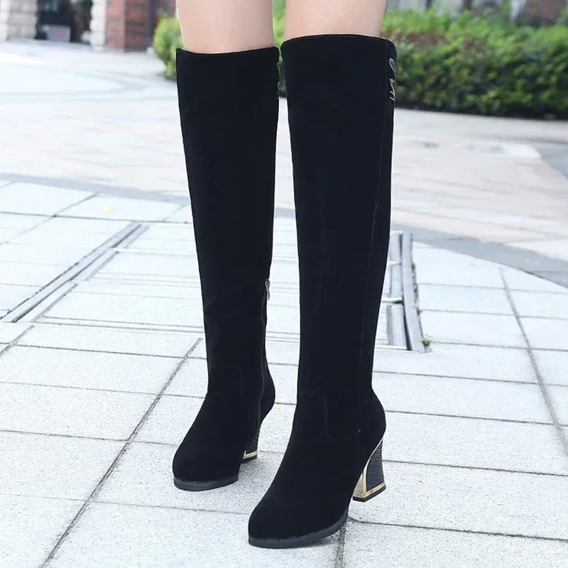 Women Sexy High Heels Shoes Suede Zipper Chelsea Boots 2024 Fashion Winter New Chunky Knee High Boots Pumps Punk High Sock Botas