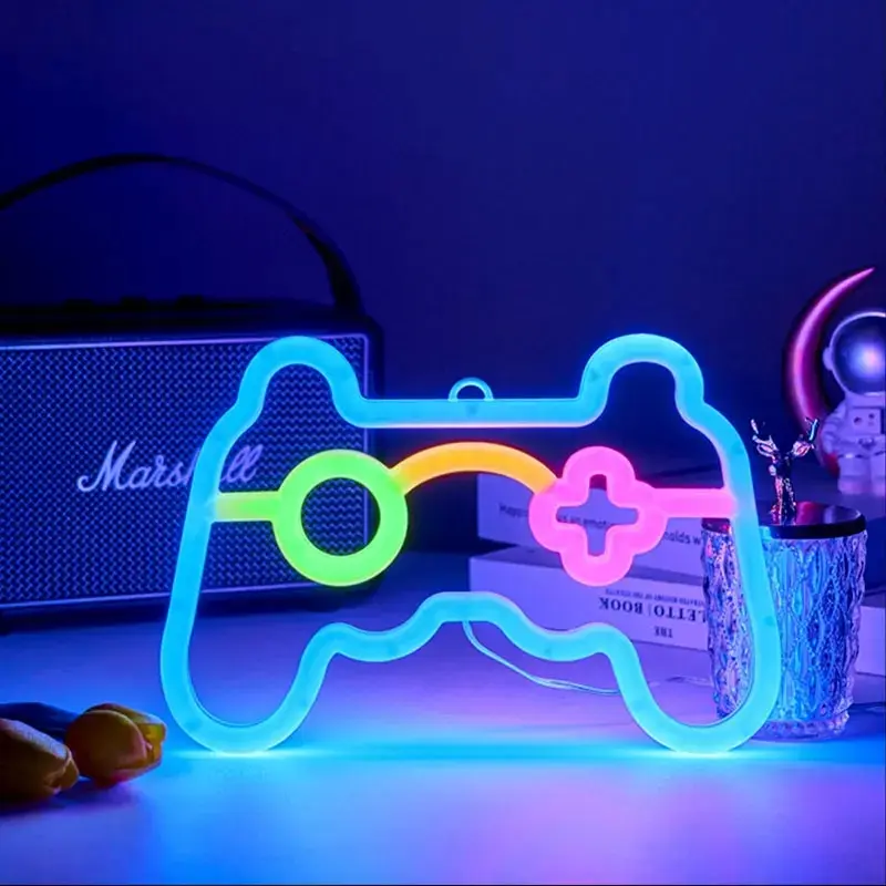 Gamer Neon Sign Lights, LED Game Controller Neon Sign for Gamer Room Decor, USB Or Battery Powered Gaming Neon Sign Table Lamp